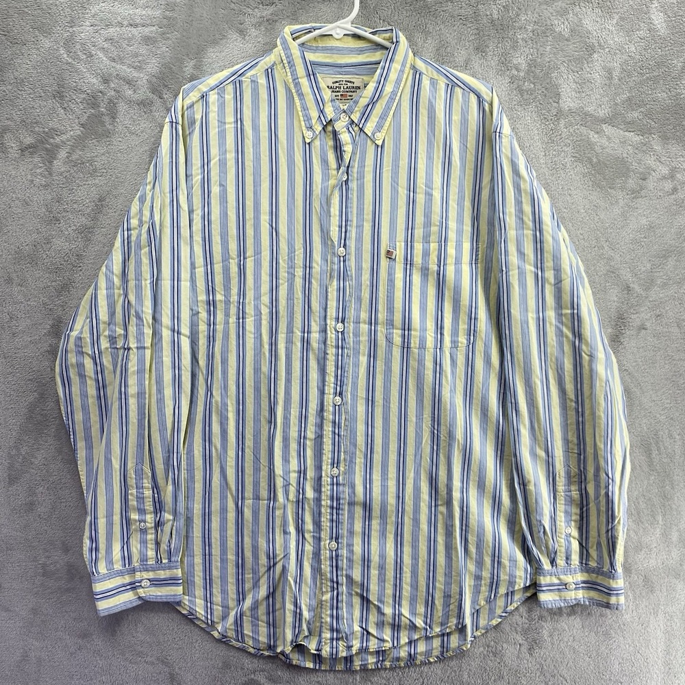 Ralph Lauren Men's Button Down Shirt Regular Fit Blue Yellow Size L